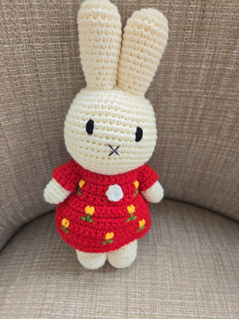 Just Dutch Miffy Nijntje Crochet Plush Organic Cotton Bunny With Dress 10"